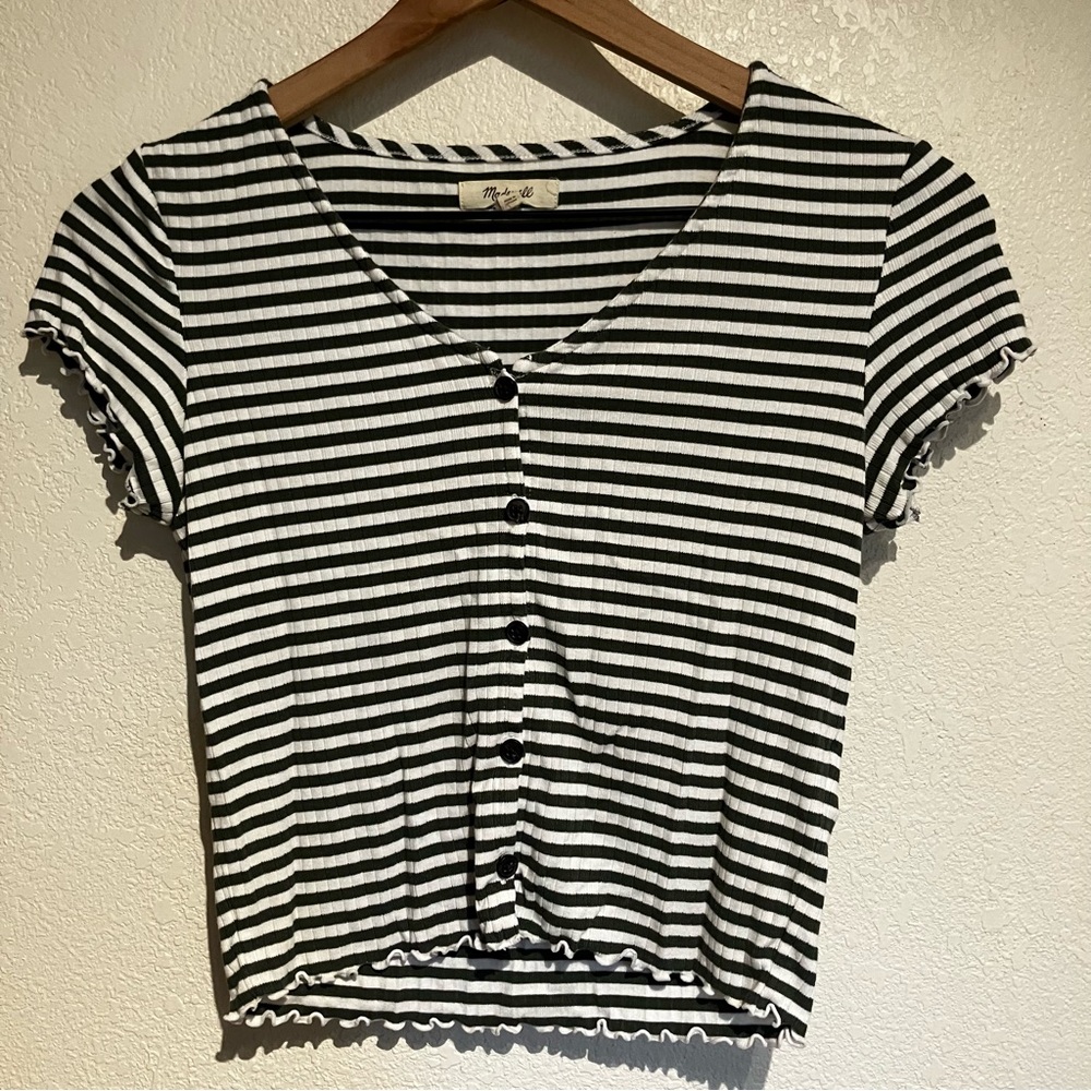 Madewell Striped Button Crop Shirt Size S
